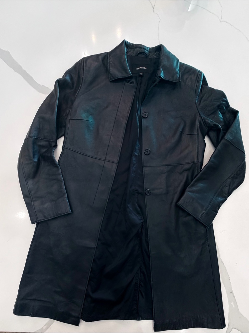 90s Express Black Leather Trench Coat
